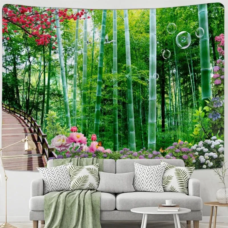 Wandteppiche Jungle Green Forest Bambus Pflanze Wandteppich Home Decor Ästhetische Schlafzimmer Wohnzimmer Hintergrund Dekorative Wand Hanging Nappe