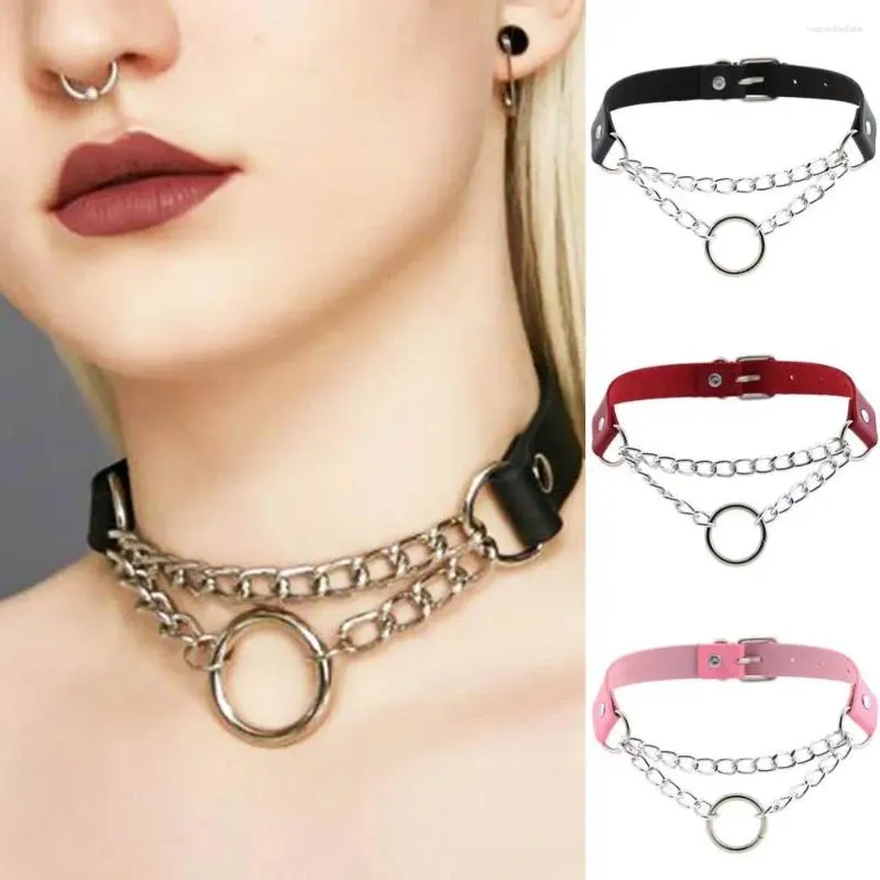 Pendants Fashion Punk Gothic Leather Choker Collier Metal Chain Ajustement Love Heart For Women Cosplay Jewelry Accessoires