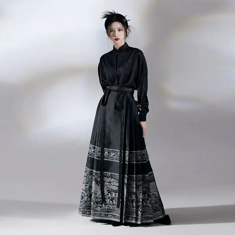 Fashionable Chinese Style High Waisted Horse Face Long Skirts With Improved Design Hanfu Top Clothes