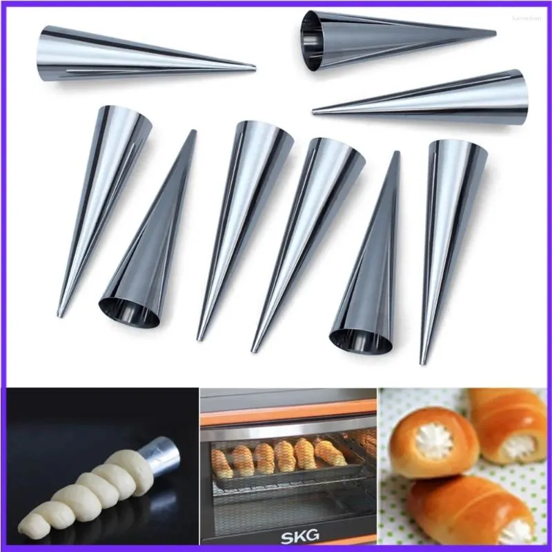 Baking Moulds 12pcs High Quality Conical Tube Cone Roll Stainless Steel Spiral Croissants Molds Pastry Cream Horn Cake Bread Mold