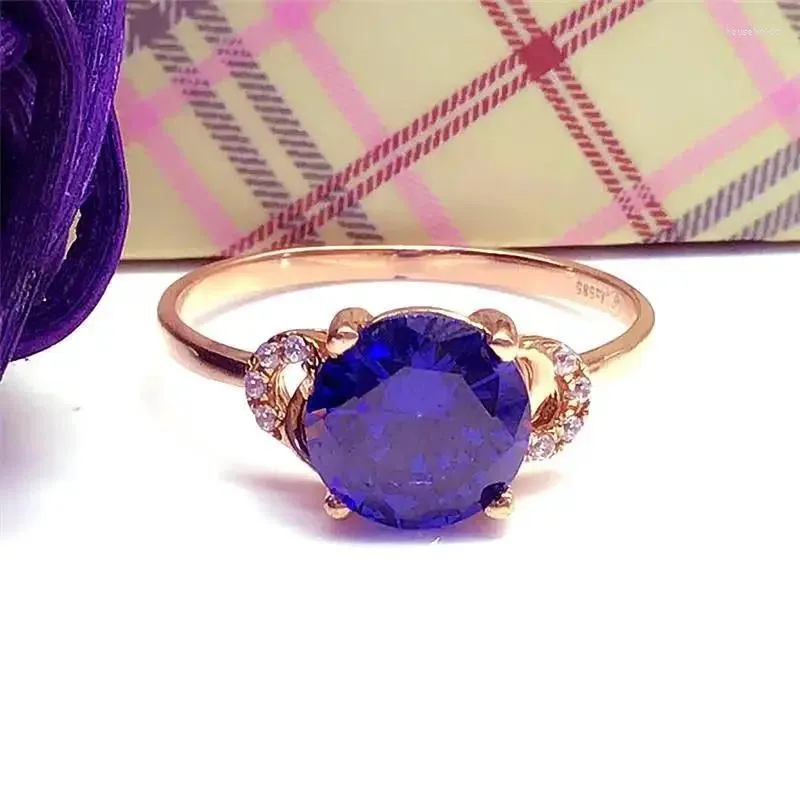 Cluster Rings Fashion Blue Gemstone For Women 585 Purple Gold Plated 14K Rose Exquisite Classic Luxury Engagement Jewelry