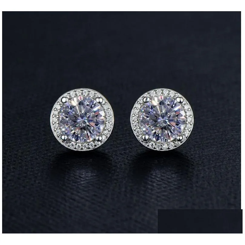 Stud Sterling Sier S925 2CT Moissanite Diamond Earring Wedding Engagementörhängen Utmärkt Cut Snow Round Hip Hop -leverans Jew DHC8Y