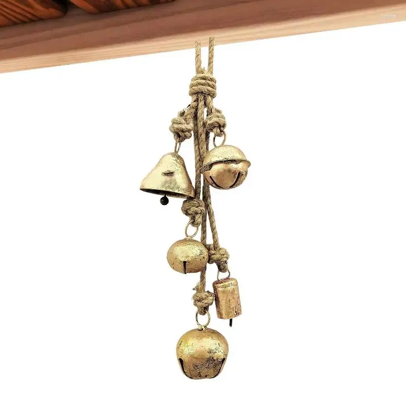 Forniture per feste natalizie Hang Bells Jingle portatile Lucky Decor con corda di iuta per patio per porte all'aperto