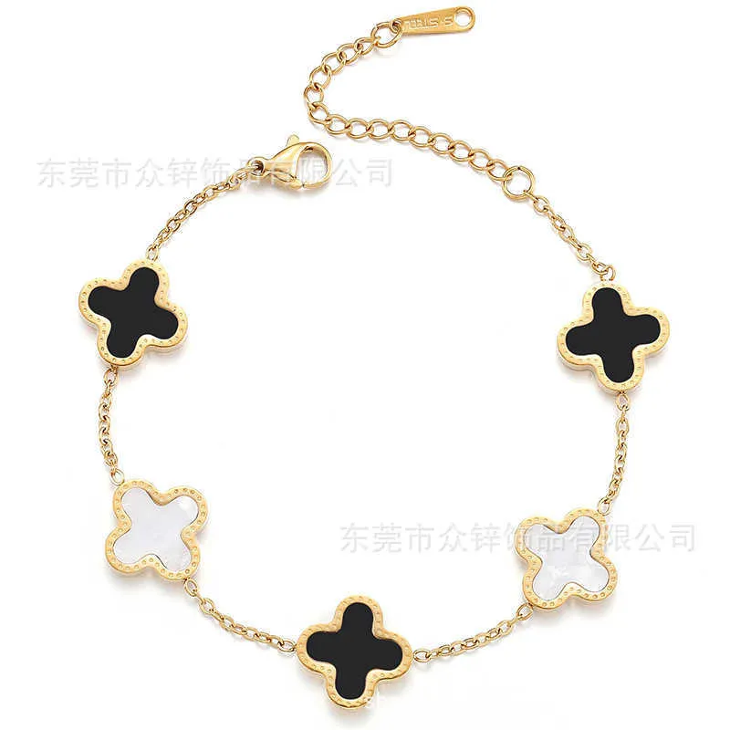 Vans Fashion Clover Fanjia High Edition 18k Four leaf Grass Five flower Necklace Bracelet Colorful Gold Agate Fritillaria Tiktok Live Online