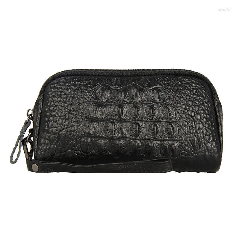 コスメティックバッグワニパターンカウハイドレザーバッグ女性の財布ファッション俳優ロングクラッチメイクアップコイン財布