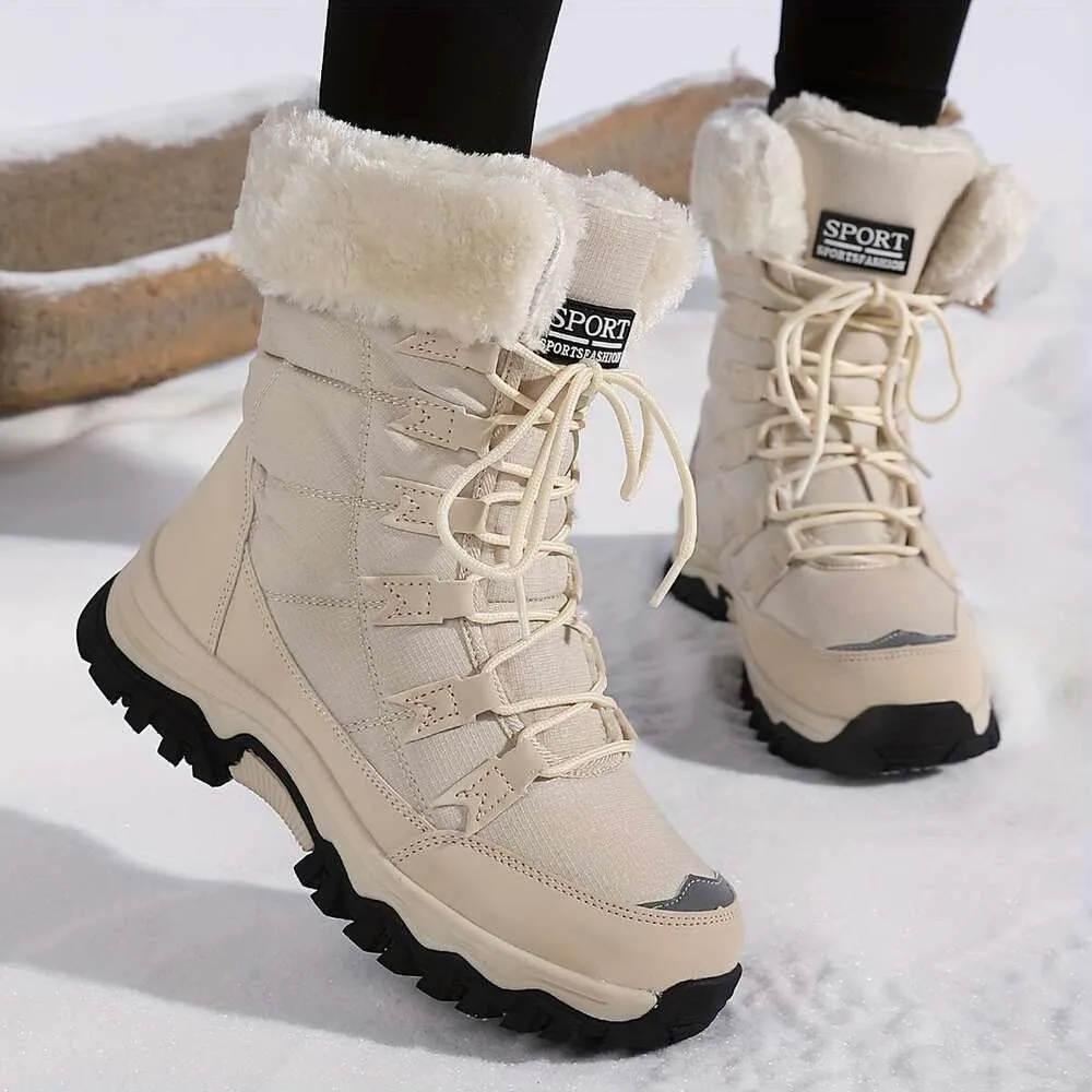 Women's Waterproof Insulated Snow Boots with Faux Fur Trim - Thick ...