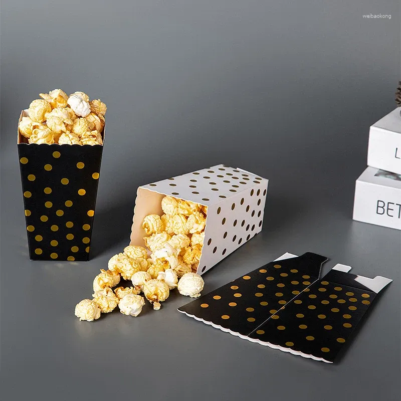 Sortez des conteneurs 6pcs / ensemble en noir et blanc tamponner Popcorn Box Fries Fries Food Packaging Carton jetable