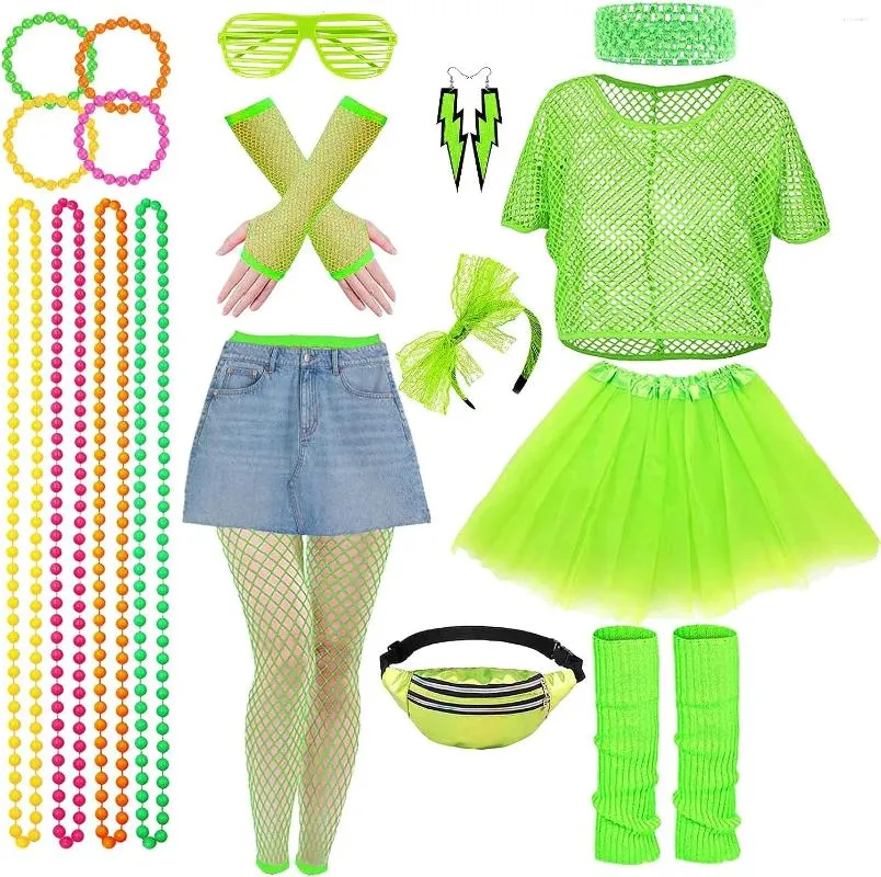 Party Supplies Pesenar 80s 90s Retro Neon Outfit Women's Costume Accessories Set For Halloween Carnival