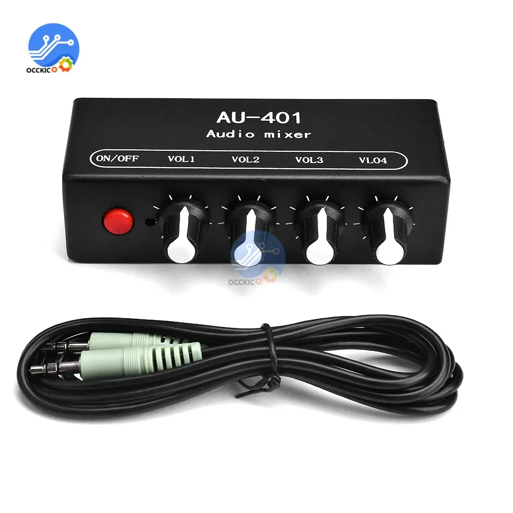 Amplificatore AU401 DC 5V12V Stereo Audio Mixer 4 Ingresso 1 Output Controlla singolarmente Scheda Miscelazione Amplificatore cuffie fai -da -te