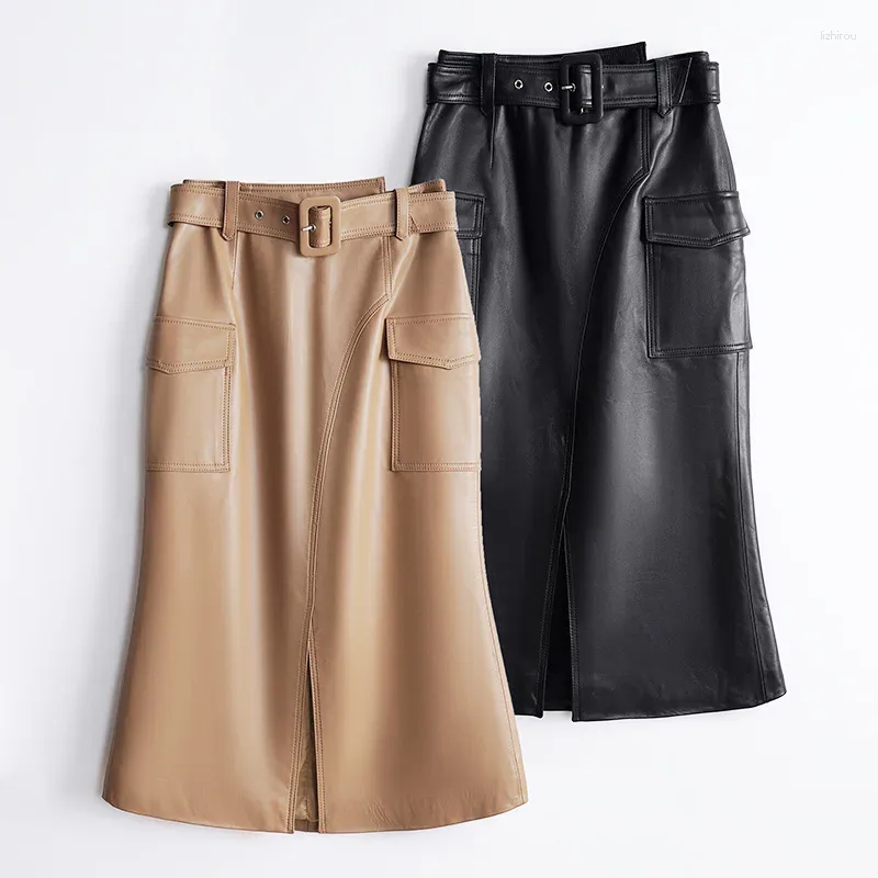 Skirts Genuine Leather Skirt High Waisted Sheepskin Belt Versatile Workwear Buttocks Wrapped Fishtail Half For Wome