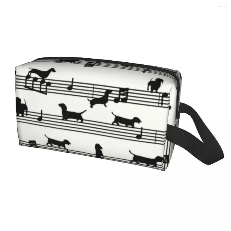 Cosmetic Bags Cute Music Notes Dachshund Travel Toiletry Bag Women Wiener Badger Sausage Dog Makeup Organizer Beauty Storage Kit