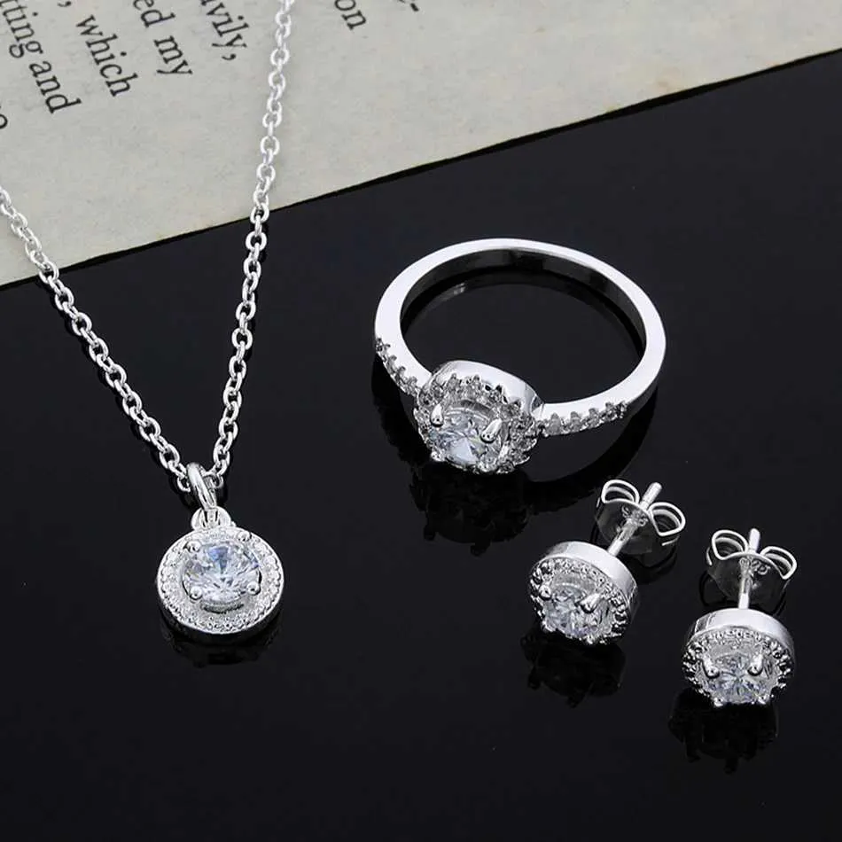 アクセサリー Pure silver set ring and necklace Sterling Silver Christmas Gift Set: Elegant Crystal From