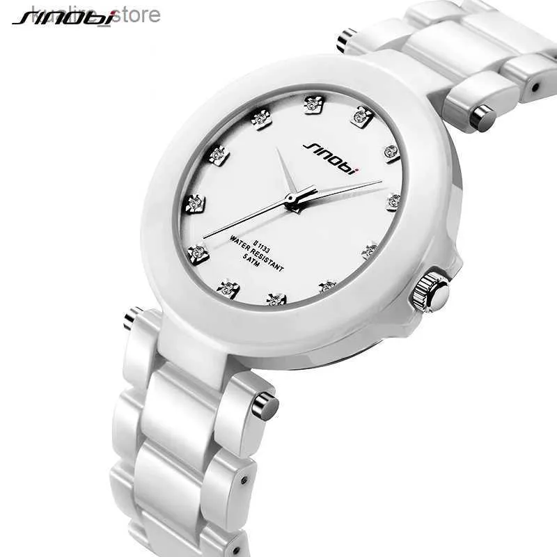 Relojes de mujeres SINOBI ES MODA DE MODERA CERÁMICA REALES Regalos Diamantes White Womens Quartz Muñecas RELOJ MUJER L240402