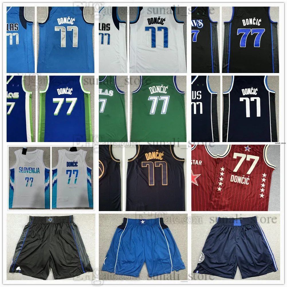 Cousue 2024 hommes Youth 77 Luka Basketball Doncic Jerseys 77 Doncic Sports Shorts Pantal