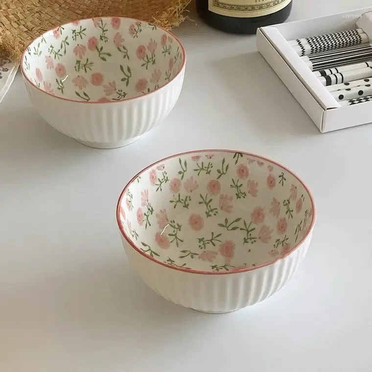 Kommen gefragmenteerde bloemen rijstkom Japanse huishouden originaliteit groenteschijf mooi keuken servies gestreepte