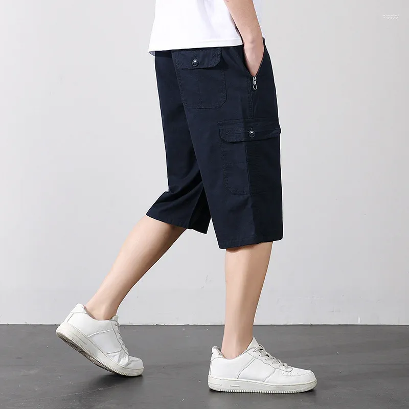 Short masculin 2024 Été cargo masculin pantalon militaire de genou zipper poche coton jogger de taille élastique