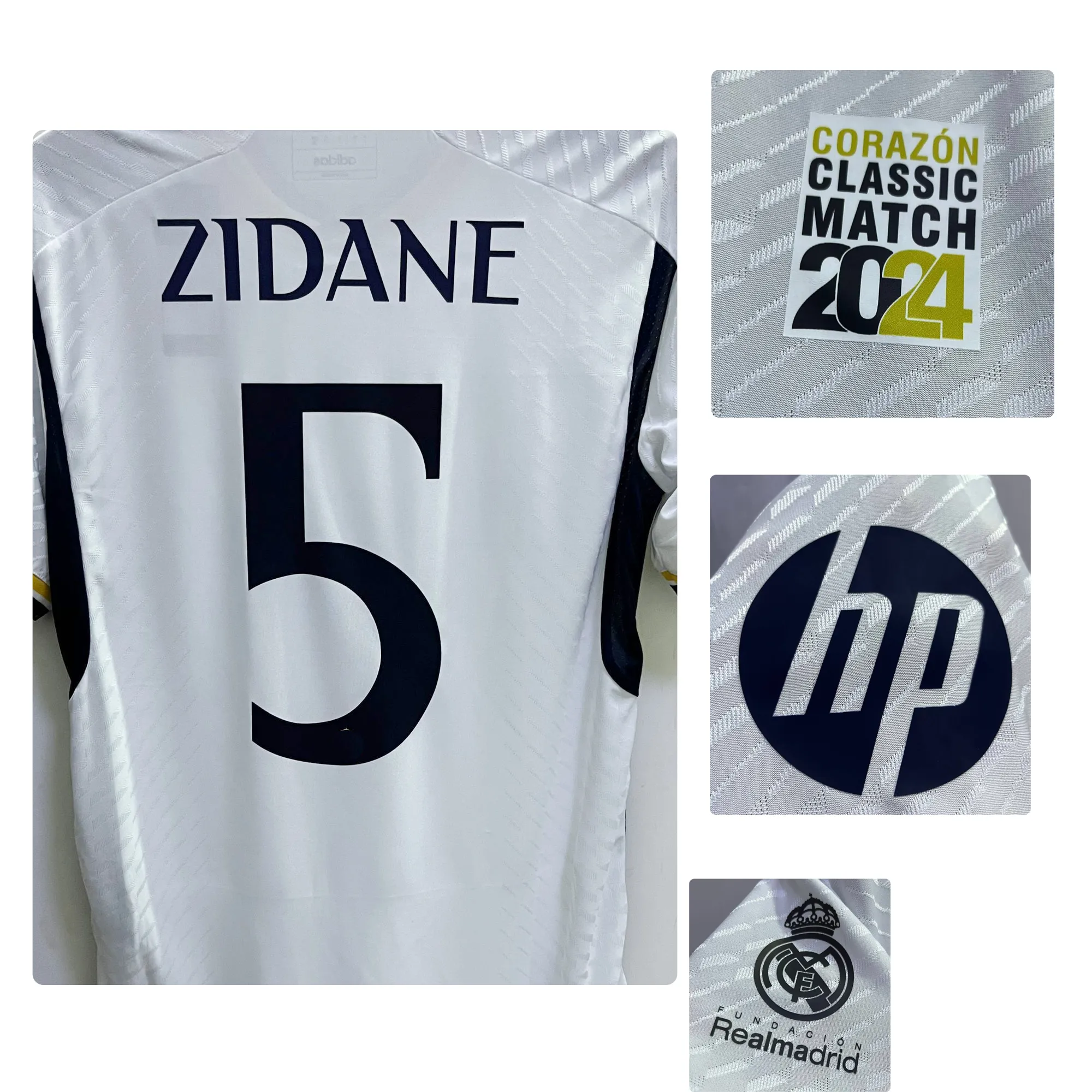 American College Football Wear 2024 Legends Zidane Raul Maillot Corazon Classic Match 2024 Figo Player Issue with All Sponsor Jersey
