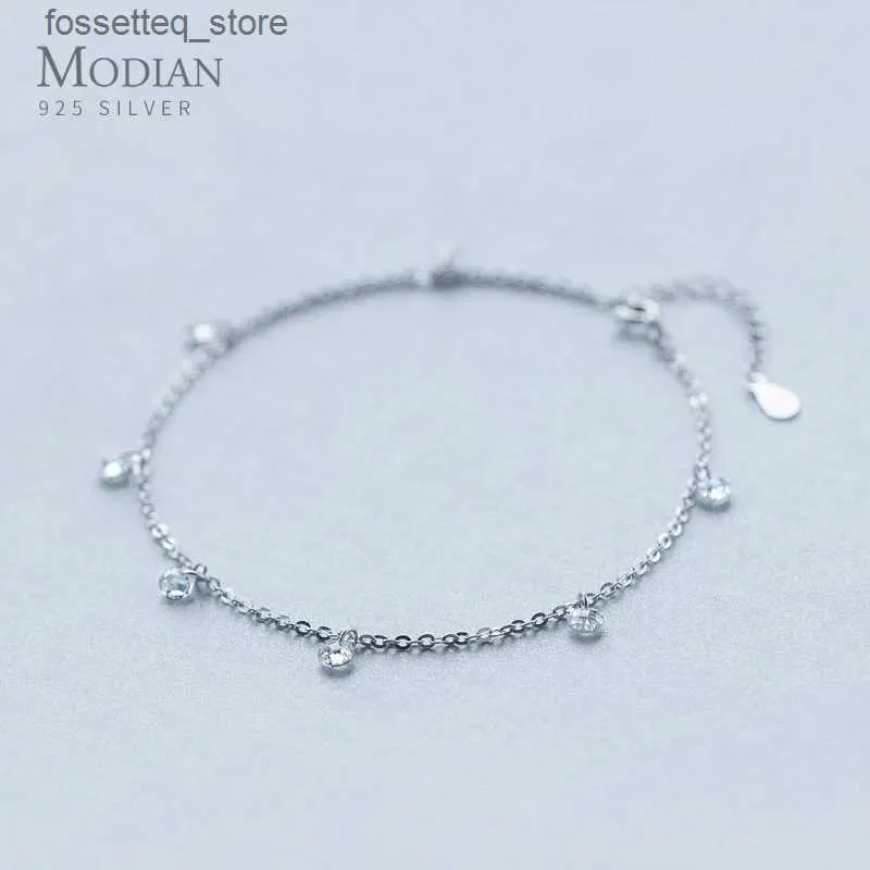 Anklets Modian ShiningZirconAnklet Authentic 925 Sterling Silver Fashion Barefoot Original Chain for Women Fine Jewelry L46