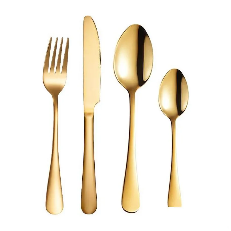 Flatware sets 4 stcs/set gouden sier bestek messenset roestvrij staal servies servies servies vork lepel biefstuk reis drop levering home gar dh8cn