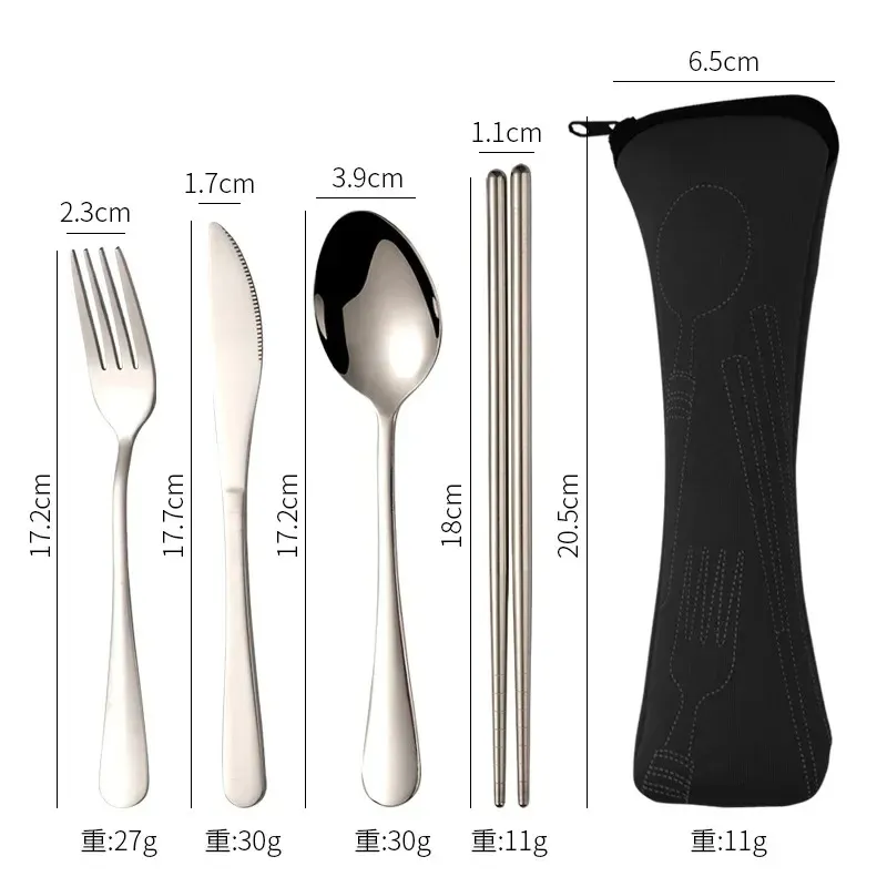 4Pcs Steel Knifes Fork Spoon Set Family Travel Camping Cutlery Eyeful Four-piece Dinnerware Set with Case