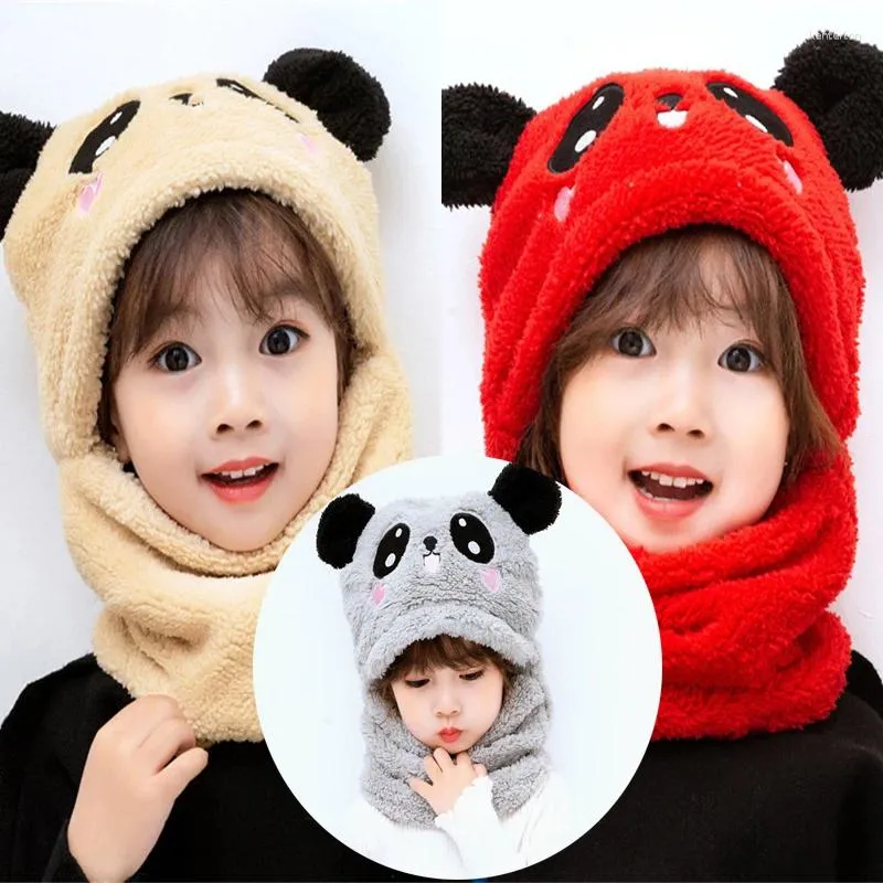 Boinas 2 em 1 crianças chapéus de inverno lã de lã Kids Caps Capuz de Cartoon Chapéu para meninas Conturramento de cachecol