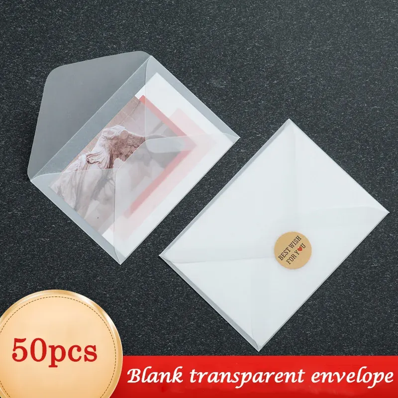 Enveloppen 50 stks/veel lege doorschijnende envelop voor uitnodigingen Postcards European GiftBox Message Card Envelops Wedding Paper Envelops