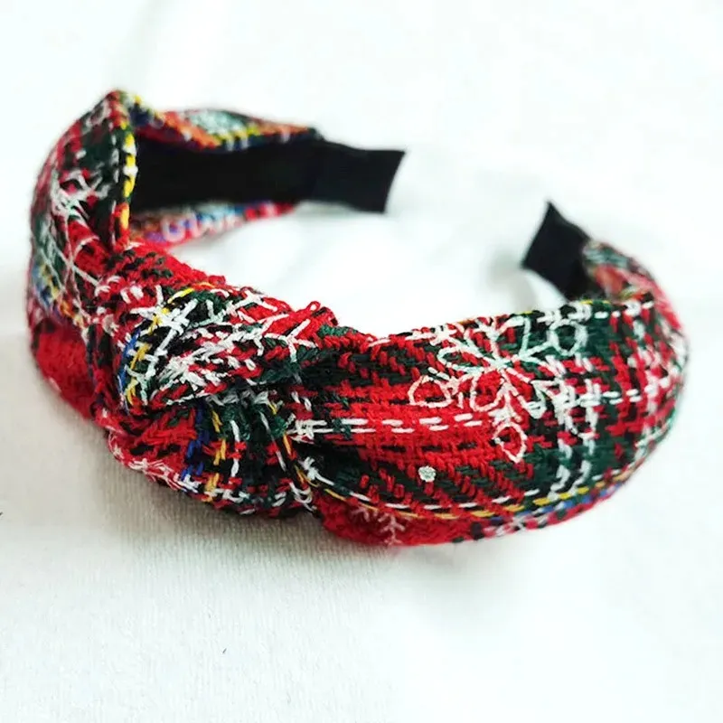 Christmas XMS Headband for Women Girl Red Green Plaid Knot Hair Band Accessories Wholdesale Dropshipping