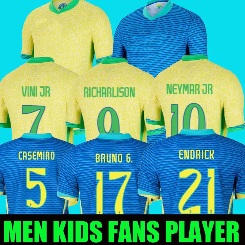 Brésils 2024 2025 Jerseys de football Endrick Camiseta de Futbol Paqueta 24 25 Shirt de football Copa America Vini Jr Richarlison Men Kids Neymar Brasils Fans Player Version