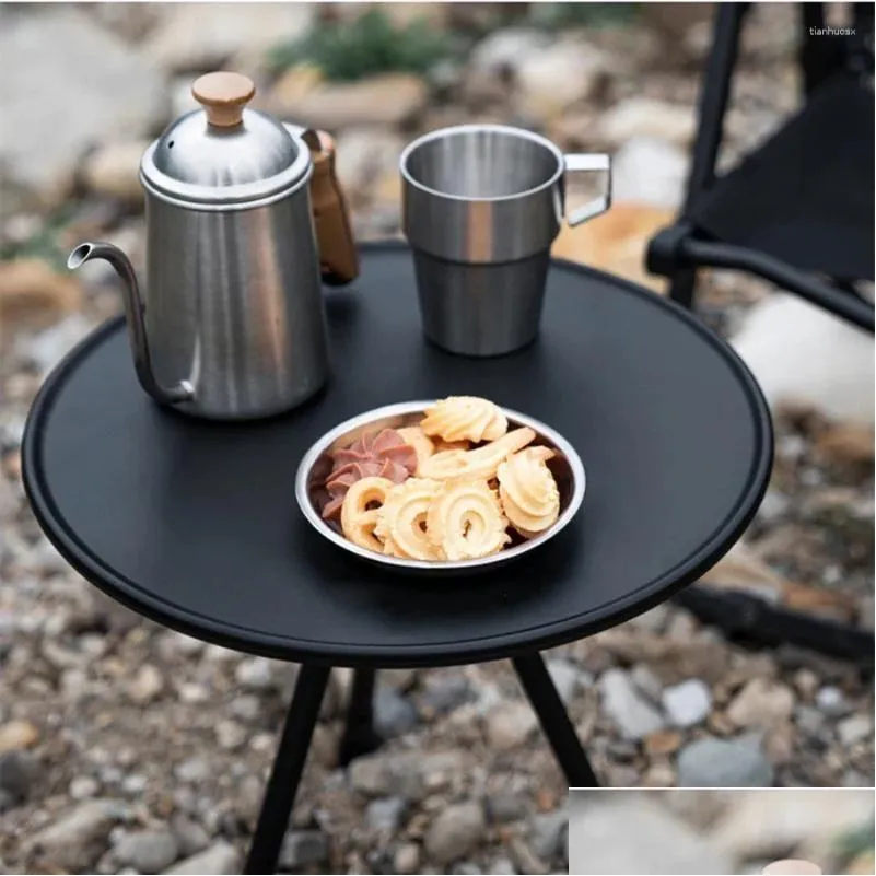 Kampmeubilair vouwen ronde draagbare buiten driebenige eettafel aluminium legering koffie wandeling picknick liftable drop levering sport otj2t