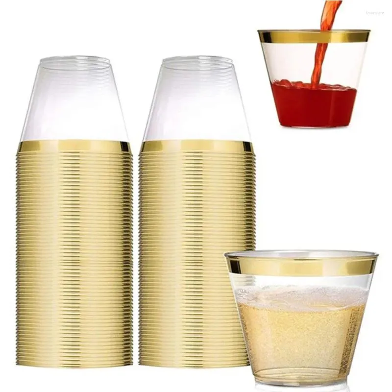 使い捨てカップストロー10/20/30pcsローズゴールドウェディングサプライズワインプラスチック透明な食器