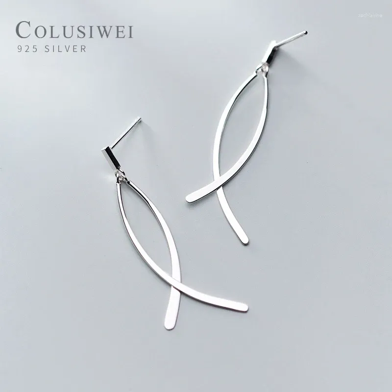 Pendientes colgantes colusiwei genuino 925 plata esterlina pendiente de gota de línea geométrica simple para mujeres elegante joyería fina