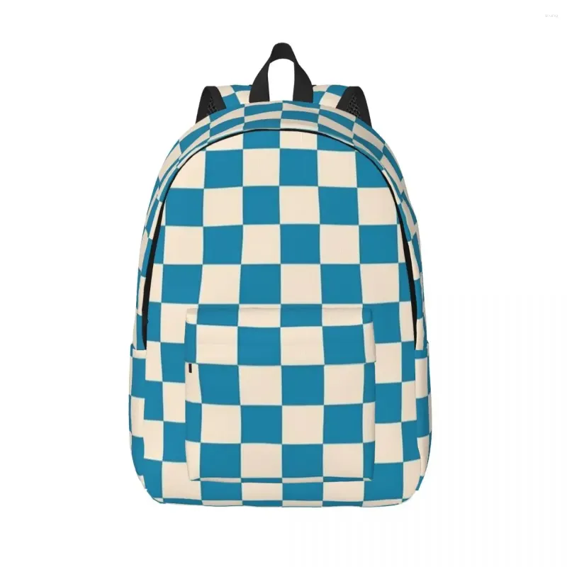 Backpack Pickerboard Blue Geométrico Blue para homens Mulheres High School Business Daypack Laptop Sacos de lona de lona durável