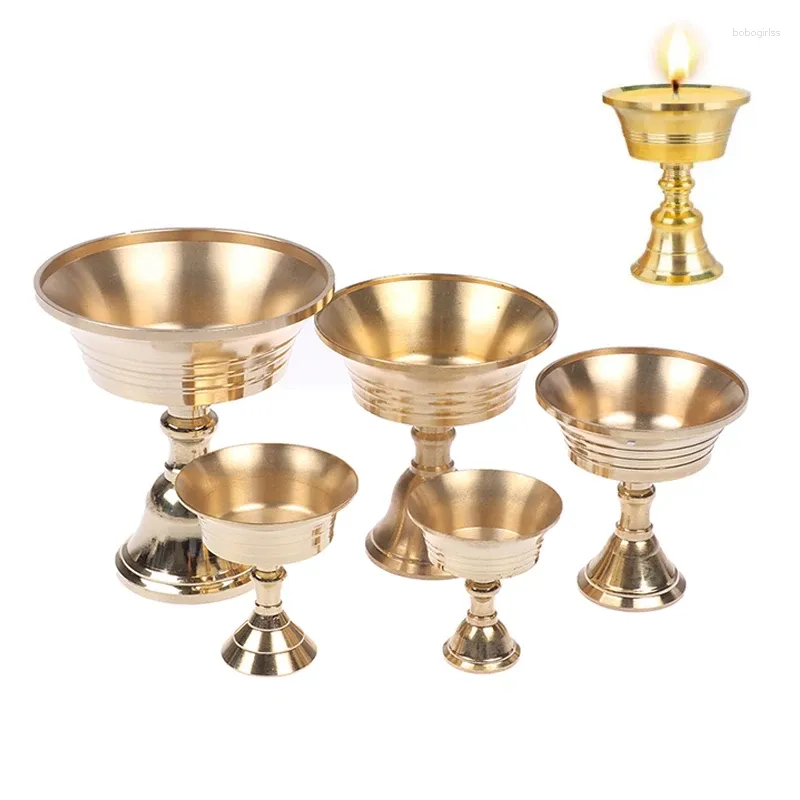 Candle Holders Buddhist Ghee Lamp Golden Copper Alloy Oil Holder Candlestick Home Decor Ornament