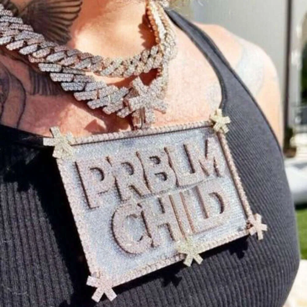 Jóias de hip -hop personalizadas Colar de pendente de pingente gelado de homens letra Charms CZ Bling Pingente