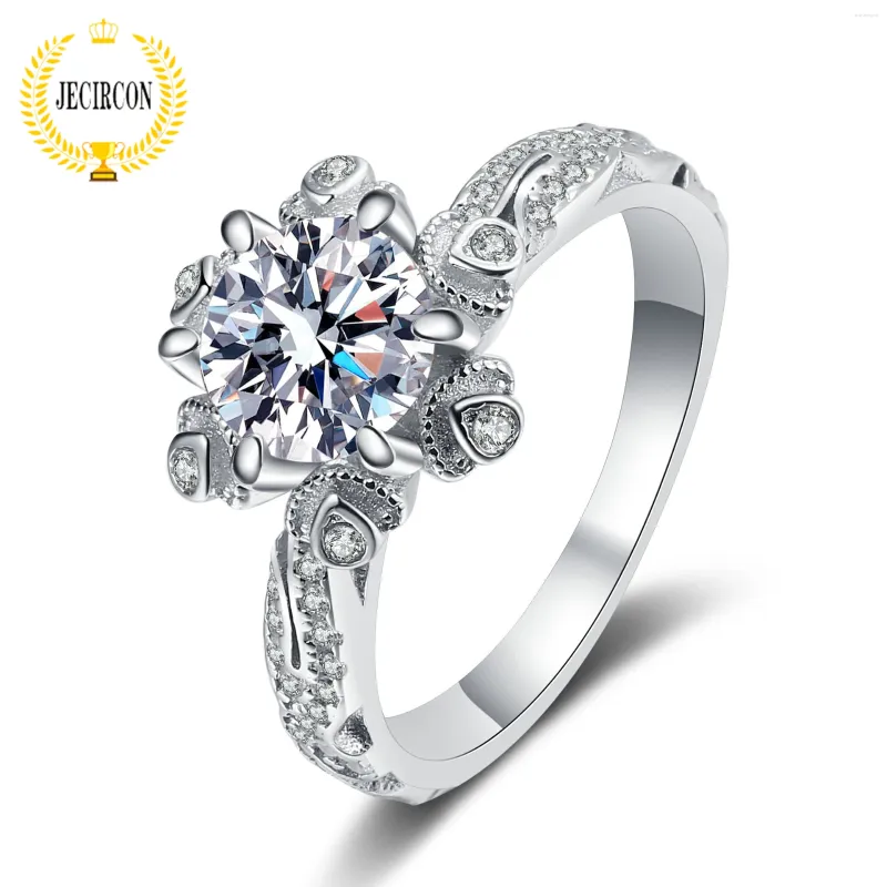 Кластерные кольца Jecircon 1ct 1ct Moissanite Diamond Ring для женщин Корейская версия Личность PT950 Платиновый обручальный кольцо 925 Серебряные ювелирные изделия