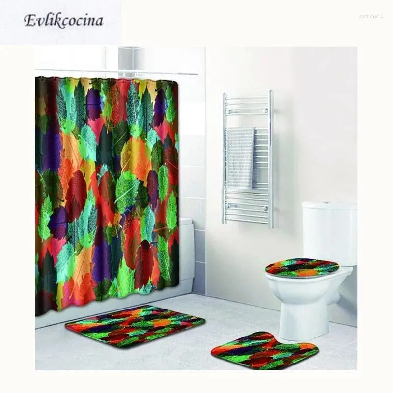 Mattes de bain 4pcs feuilles vertes rouges banyo paspas de salle de bain tapis de toilettes de toilette ensemble non glissement tapis salle de bain alfombra bano