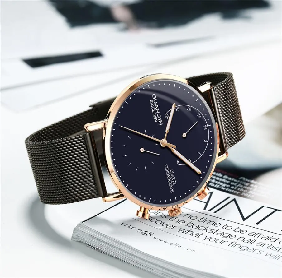 GUANQIN 2018 New Luxury Watches Quartz Watch Men Steel Fashion Clock Male Waterproof Watches With Complete Calendar Wrist Watch S95946121