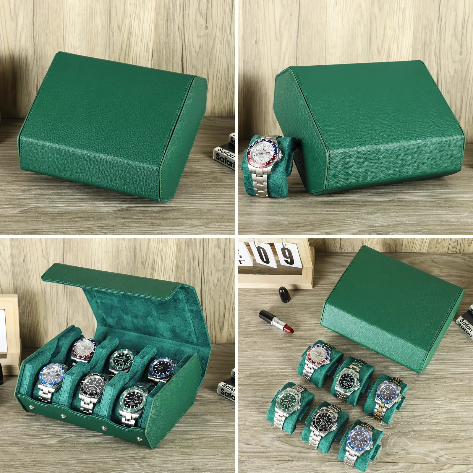 Exquisite Green Genuine Leather Hexagonal Watch Display Box 2/3/4