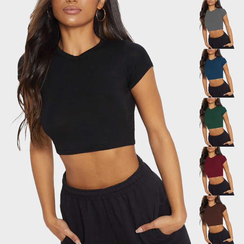 Solid Black Plain Crop Top Custom Women Fited T -skjortor Anpassade tshirts