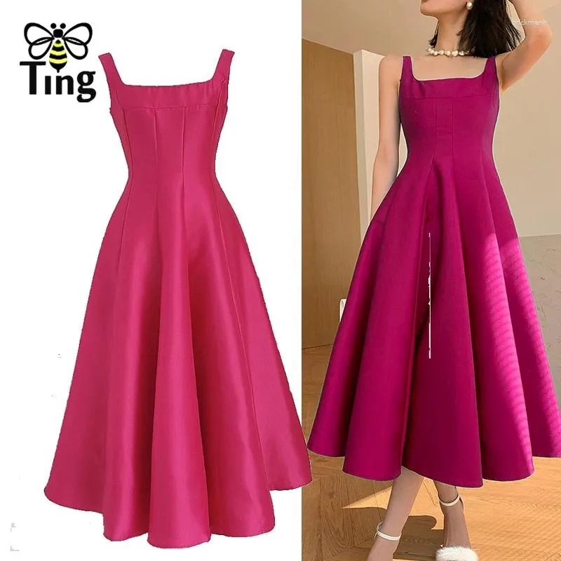 Casual jurken Tingfly Runway Design Classic Fashion Solid Color Vintage Elegant Midi Long Ball Gowns Party Night Lady Sundresses