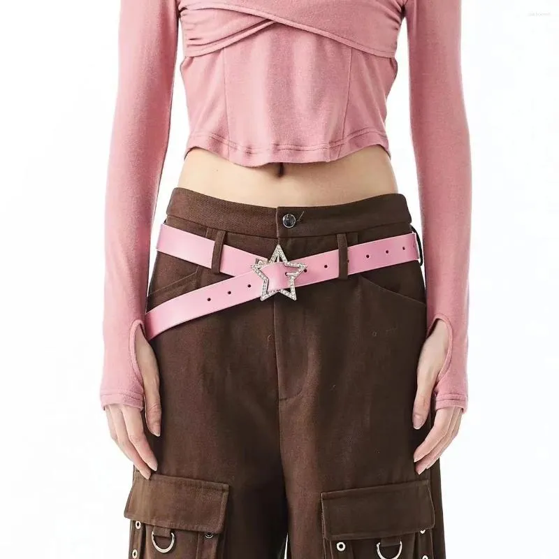 Belts Instagram Style Spicy Girl Millennium Pink Belt American Metal Buckle Five Pointed Star Volledige boor veelzijdig