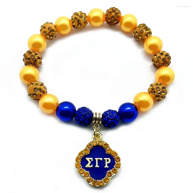 Strand Black Girl Sorority Society Sigma Gamma Rho Letter Rhinestone Metal Wiselant Bransoletka Banglejewelry