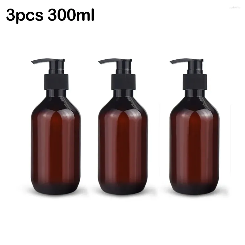 Liquid Soap Dispenser PP With Pump Head Shampoo Bottle Round Shoulder 300ml / 500ml 750ml 3pcs PET Practical Brand Brown Durable