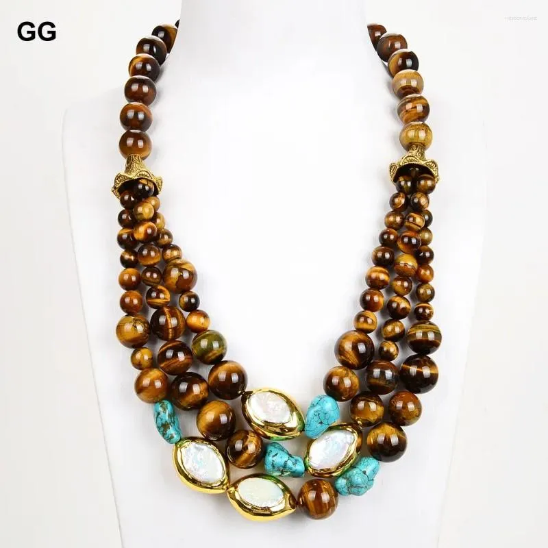 Pendant Necklaces GuaiGuai Jewelry 20'' 3 Strands Natural White Keshi Pearl Tigers Eye Turquoises Necklace For Women