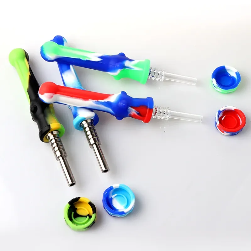 Silicone Nectar Collector kit with Quartz Tips 14mm nector collector kit mini silicone tobacco pipes for oil rig glass bong