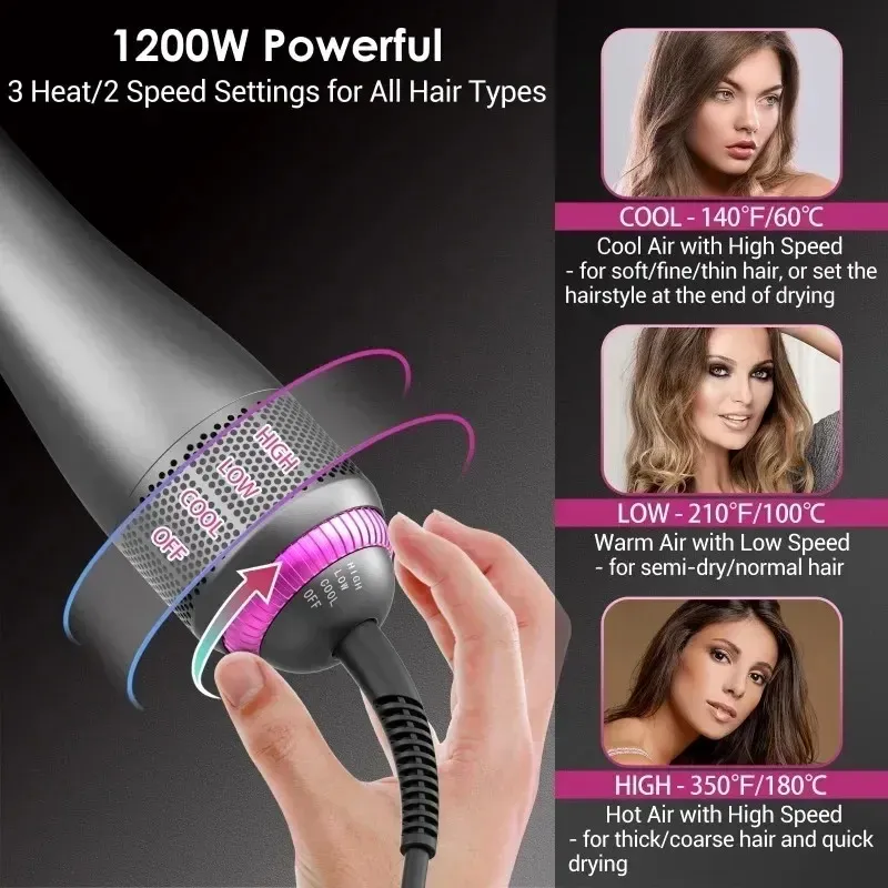 2024ヘアドライヤーブラシ3 in 1ホットエアブラシ1200 W強力なセラミックトゥルマリンイオンイオンヘアストレートナーすべての髪のタイプ電気路路乾燥機ブラシ巻き髪の髪