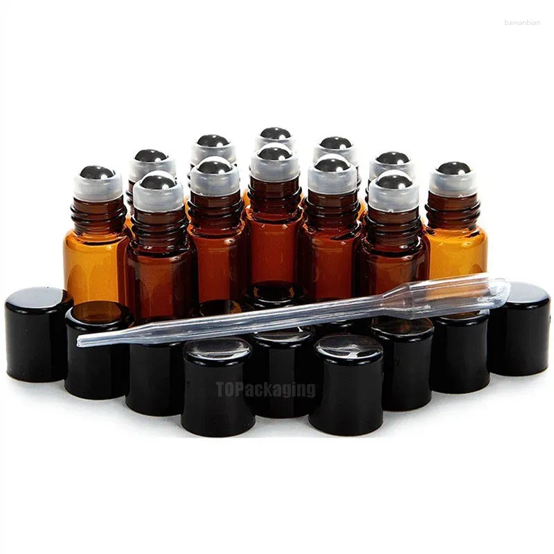 Bouteilles de rangement 24pcs x 3 ml rouleau sur bouteille en verre vide avec rouleau en acier petit récipient cosmétique pour tube de parfum d'échantillon d'huile essentielle