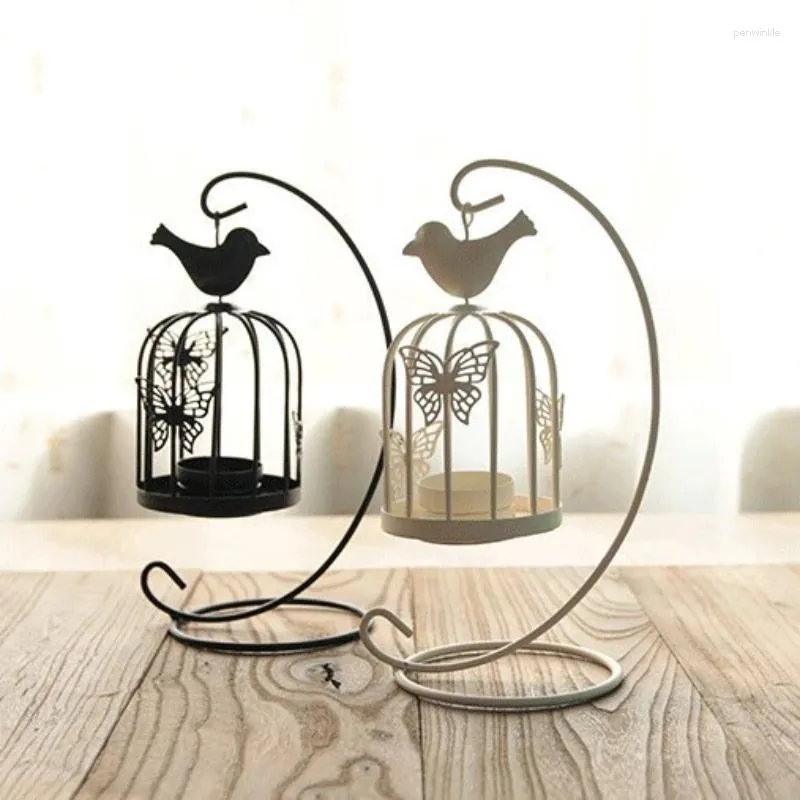 Kerzenhalter Europäische Eisenkunst Windlampe hohl Candlestick Kreativer Vogelkäfighalter Hochzeitsfeier Dekorative Dekorative