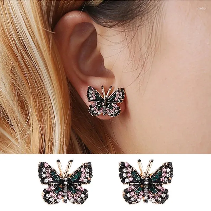 Stud Earrings Creative Colorful Crystal Butterfly Ear Studs Women Trendy Dream Green Rhinestone Animal Elegant Temperament Earings