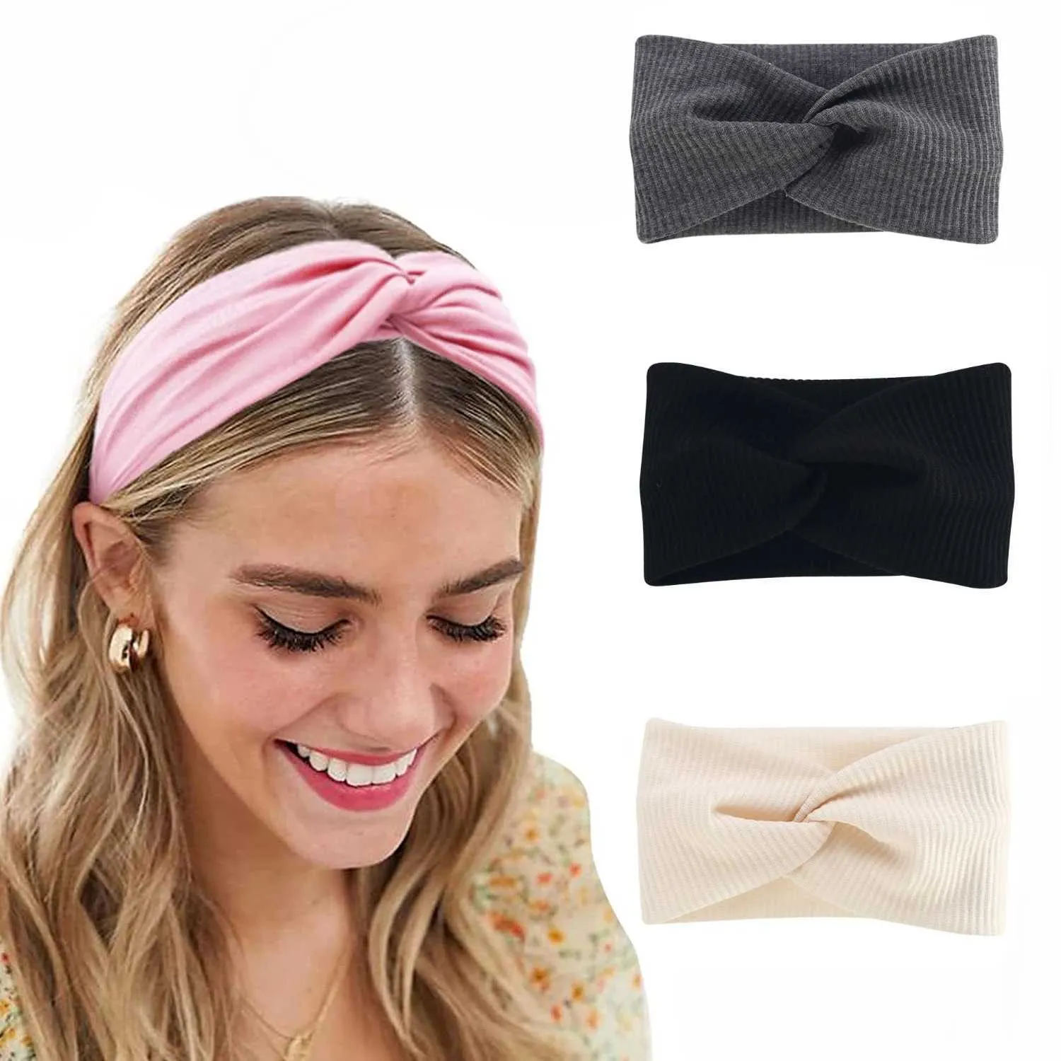 Cloth Hair Bands For Women Knitted Headbands, Wide Solid Color